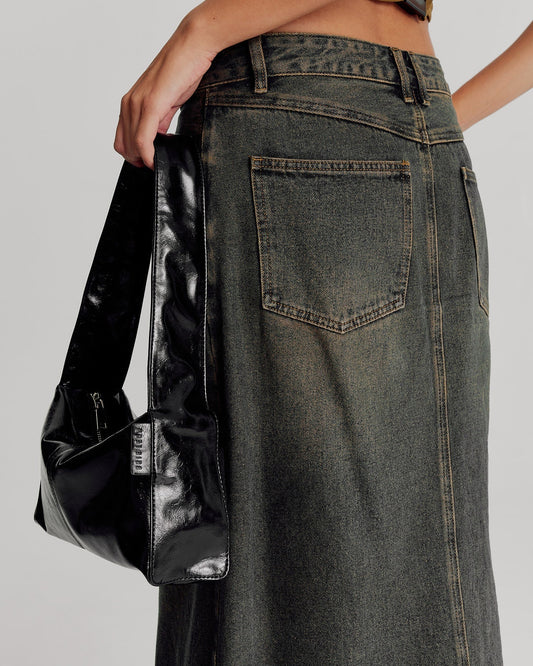 Luca Shoulder Bag - Black Glossy Crinkle